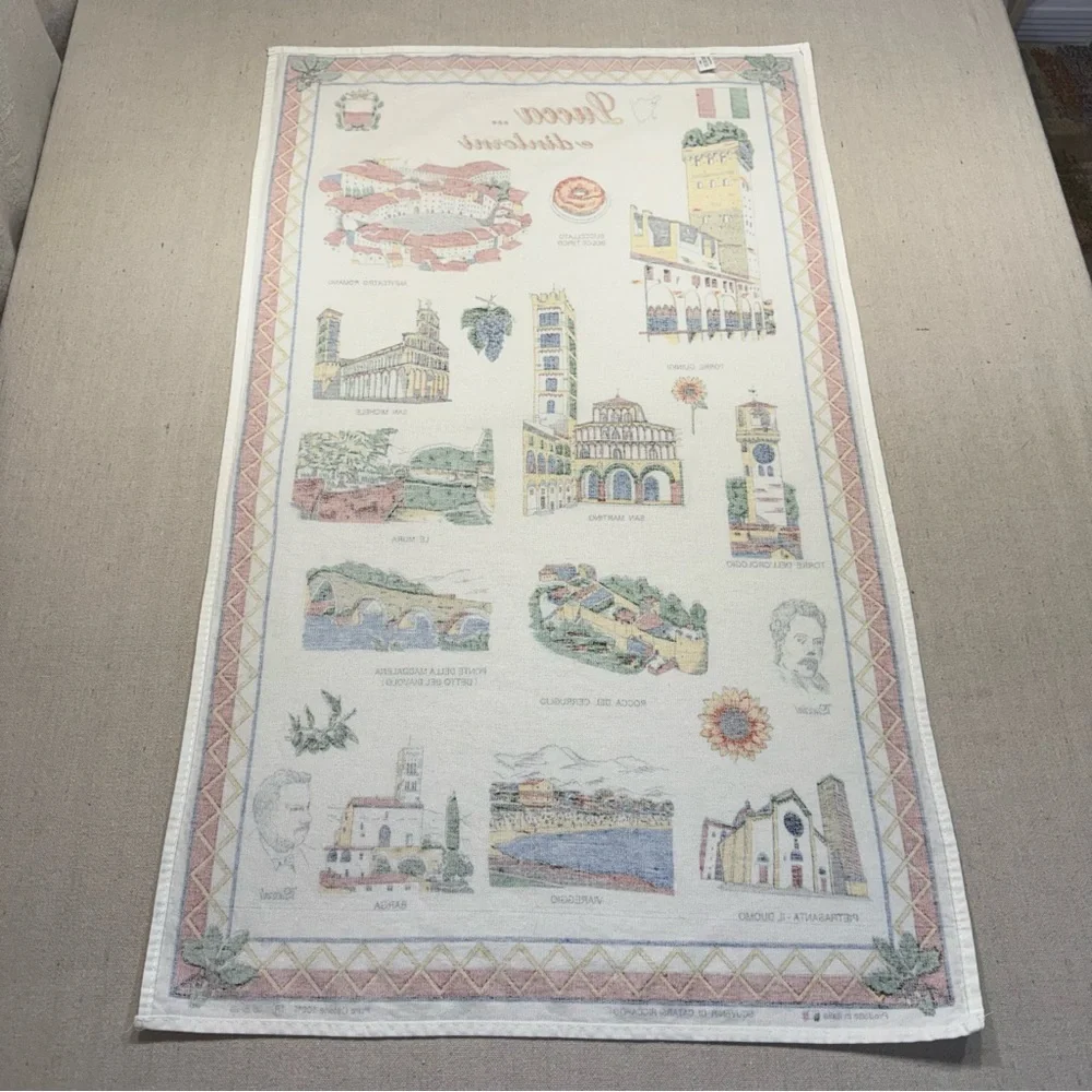 Lucca Illustrated Cotton Tea Towel - Colorful Landmark Print